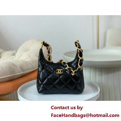 Chanel Shiny Lambskin  &  Gold-Tone Metal Small Hobo Bag black AS4922 2025